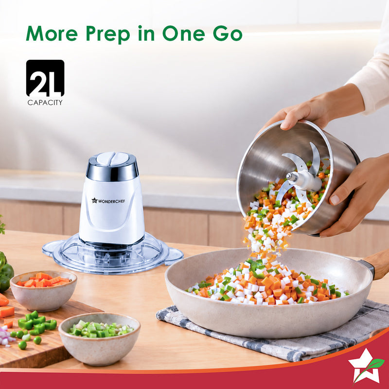 Wonderchef Maestro Electric Chopper and Mincer for Kitchen, 300W Motor, Sharp Stainless-steel Blades and Whisk Attachmen