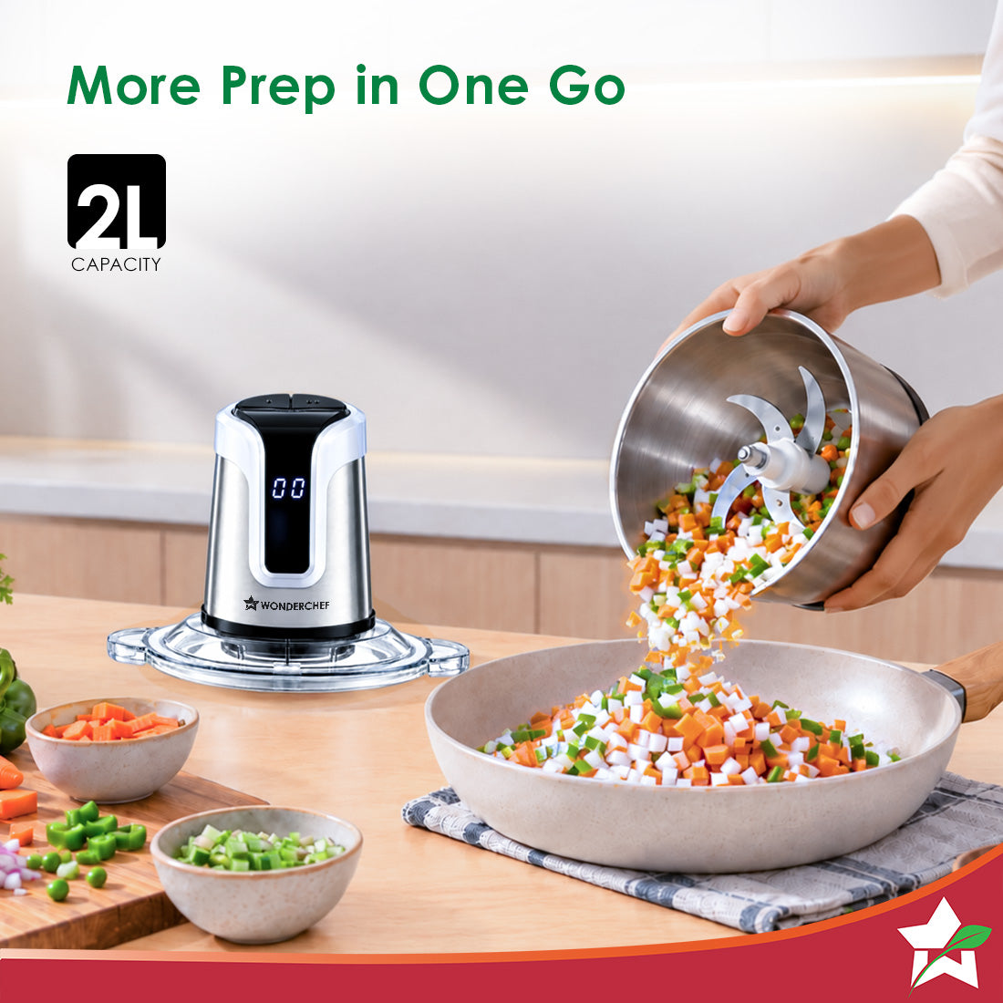 Wonderchef Maestro Digital Electric Chopper, Mincer, for Kitchen, 300W Motor, Sharp Stainless-steel Blades, Whisk Attach