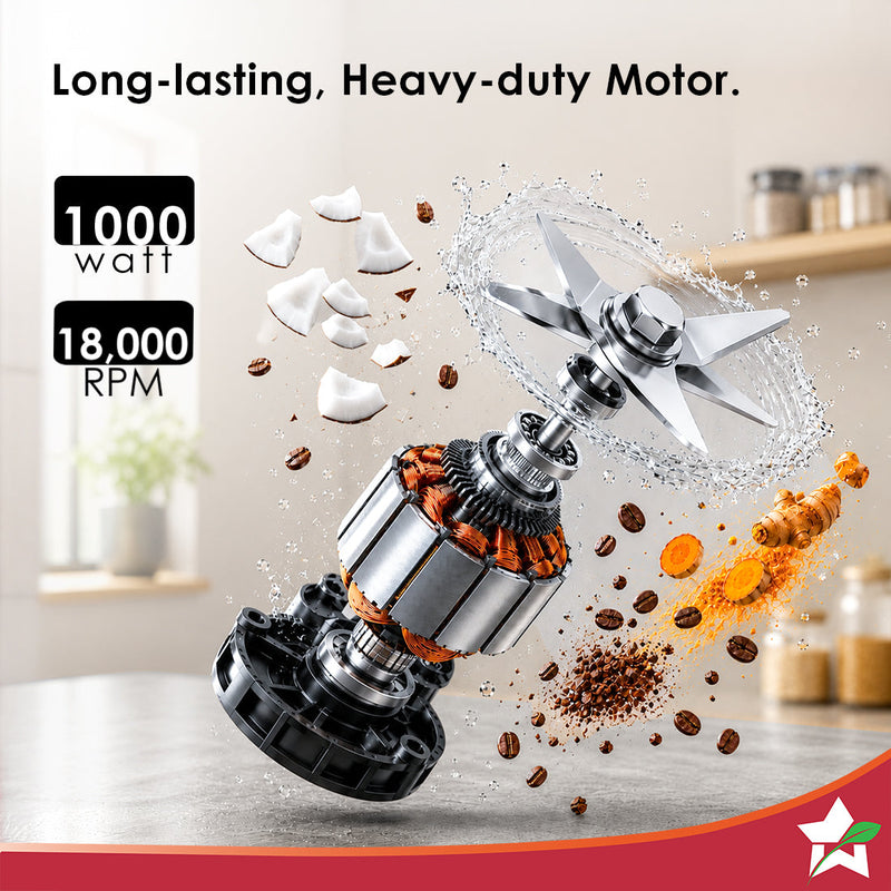 Wonderchef Inox 1000W Mixer Grinder with 3 Stainless-steel Jars, Special Blade for Silbatta Khada Masala Grinding, Minci