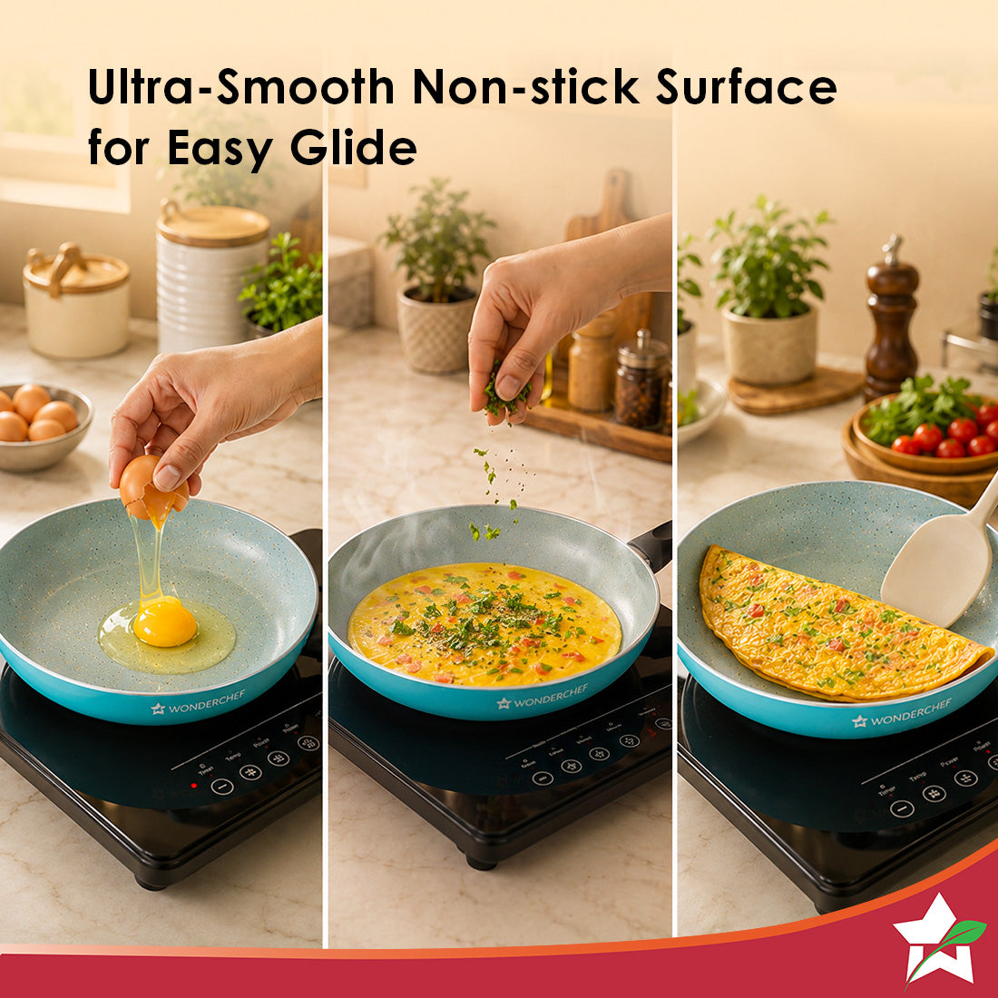 Wonderchef Vitalife Non-stick Fry Pan for Kitchen, 24cm, 1.5 L, Non-toxic Coating, PFOA-Free, Cool-touch Handles, Scratc