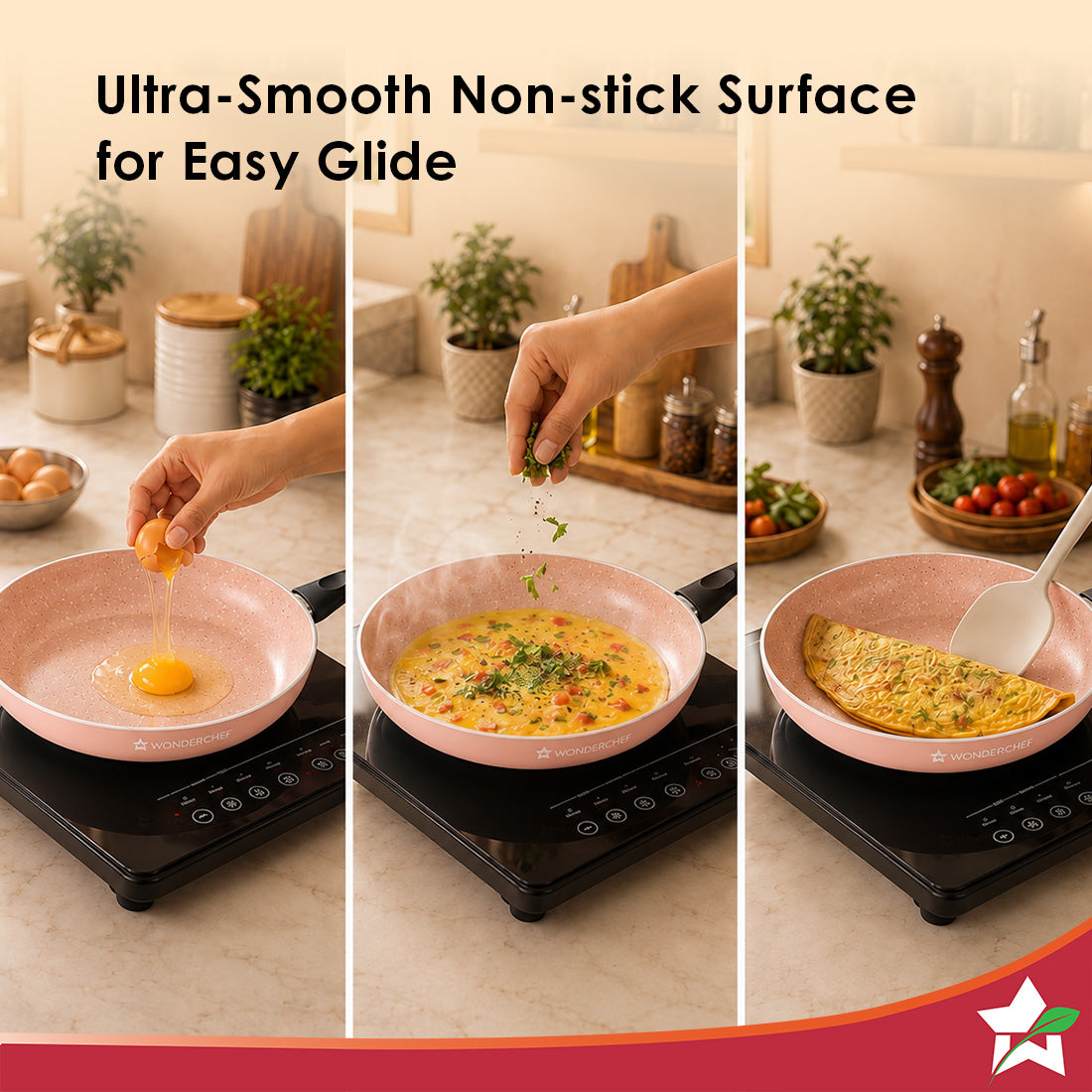 Wonderchef Vitalife Non-stick Fry Pan for Kitchen, 24cm, 1.5 L, Non-toxic Coating, PFOA-Free, Cool-touch Handles, Scratc