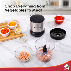 Wonderchef Inox Kitchen Vegetable Chopper, 350W Motor, Chopping/Mincing/Pureeing, Whisk Attachment for Whipping/Beating,