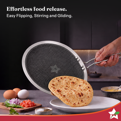 Wonderchef PremiumPro Triply Stainless-steel Roti Tawa 28cm for Kitchen, Toxin-free Non-stick HexaGlide Coating, Metal S