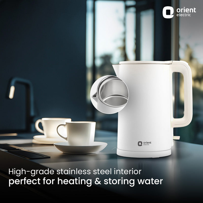 1.5L Kettle 1650 Watts | Cool Touch Body | Faster Heating | White, Plastic