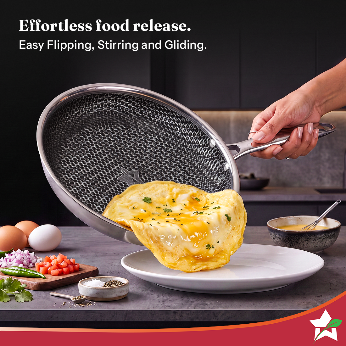 Wonderchef PremiumPro  Triply Stainless-steel Fry Pan 20cm 1L for Kitchen, Toxin-free Non-stick HexaGlide Coating, Metal