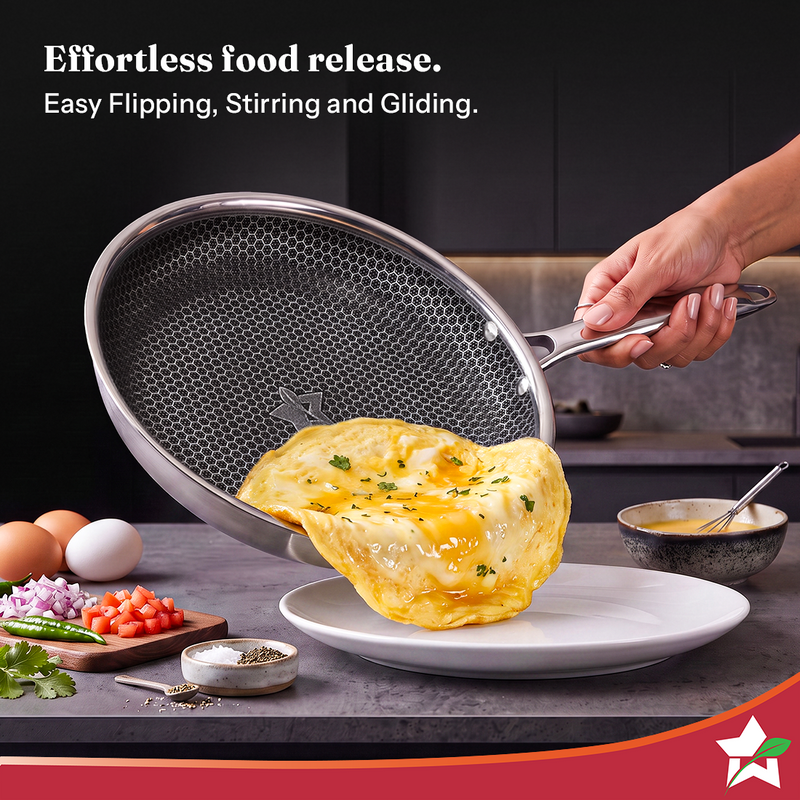 Wonderchef PremiumPro  Triply Stainless-steel Fry Pan 20cm 1L for Kitchen, Toxin-free Non-stick HexaGlide Coating, Metal