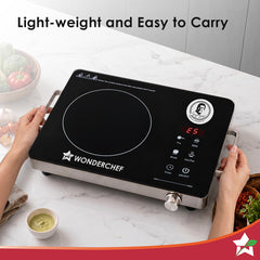 Wonderchef Spectra Infrared Electric Cooktop with Crystal Glass for Kitchens, 2000W, BBQ Grill Included, 4 Pre-set Funct