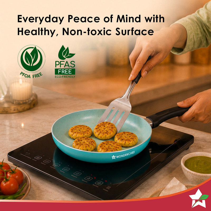 Wonderchef Vitalife Non-stick Fry Pan for Kitchen, 20cm, 900 ml, Non-toxic Coating, PFOA-Free, Cool-touch Handles, Scrat