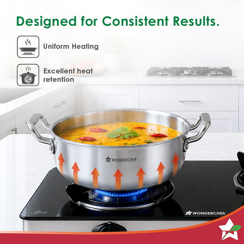 Wonderchef Stella Triply Stainless-steel Biryani Handi with Lid for Kitchen, 28cm 6.2L, Casserole for Slow Cooking, Dum Biryani, Gravies, Induction-friendly, Sturdy Handles, 10-Yr Warranty-5
