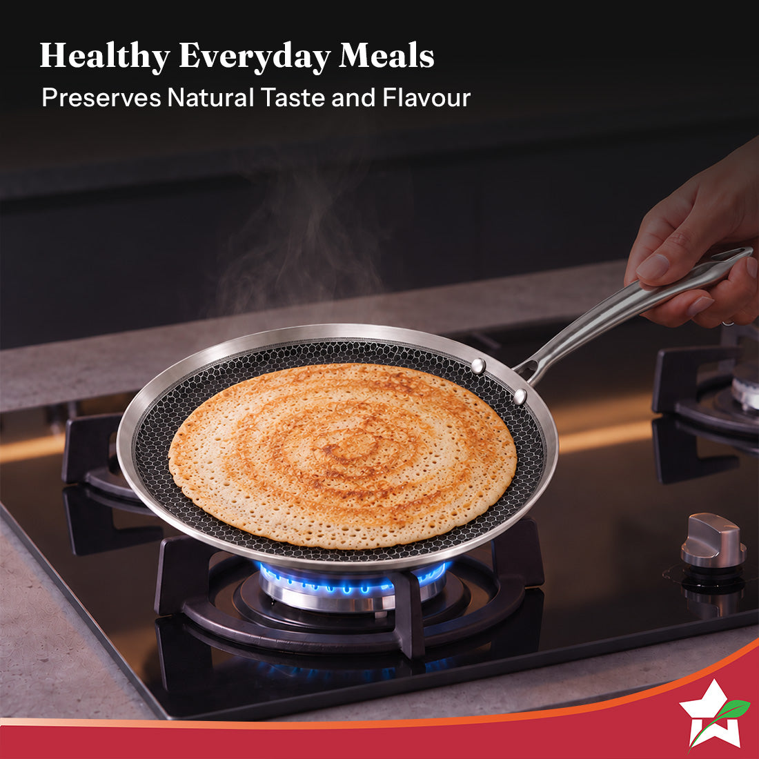 Wonderchef PremiumPro Hexa Triply Stainless-steel Dosa Tawa 28cm for Kitchen, Toxin-free Non-stick HexaGlide Coating, Metal Spoon Friendly, Induction-friendly, Cool Handles, 10-Yr Warranty-5