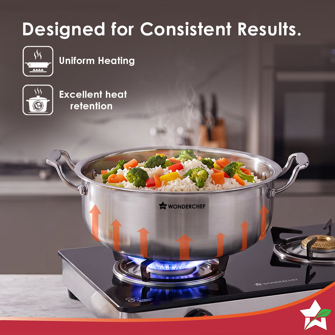 Wonderchef Premium Triply Stainless-steel Biryani Handi with Lid for Kitchen, 32cm 8.4L, Casserole for Slow Cooking, Dum
