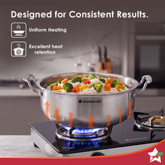 Wonderchef Premium Triply Stainless-steel Biryani Handi with Lid for Kitchen, 32cm 8.4L, Casserole for Slow Cooking, Dum