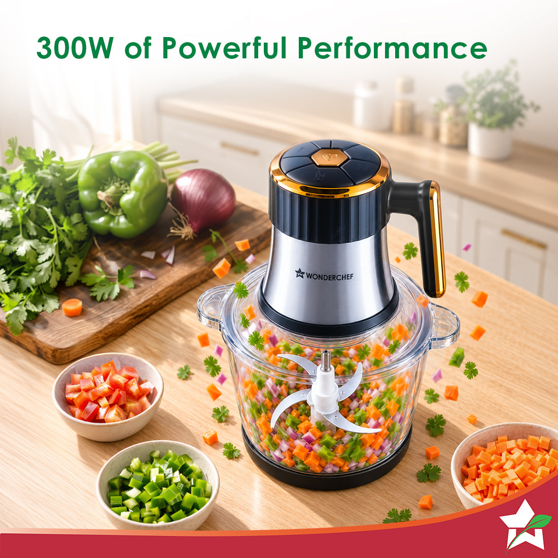Wonderchef Maestro Neo Electric Chopper, Mincer, Peeler for Kitchen, 300W Motor, Sharp Stainless-steel Blades, Whisk and