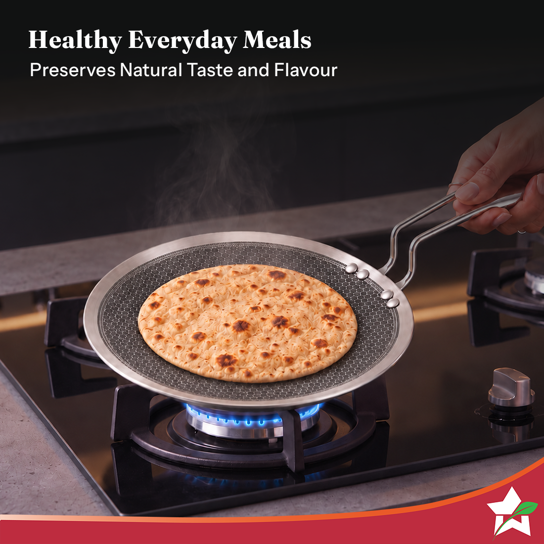 Wonderchef PremiumPro Triply Stainless-steel Roti Tawa 28cm for Kitchen, Toxin-free Non-stick HexaGlide Coating, Metal S