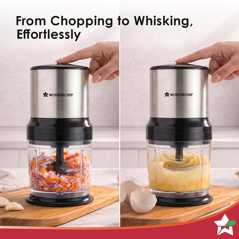 Wonderchef Inox Kitchen Vegetable Chopper, 350W Motor, Chopping/Mincing/Pureeing, Whisk Attachment for Whipping/Beating,