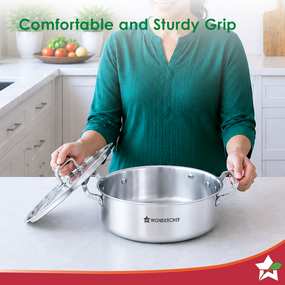 Wonderchef Stella Triply Stainless-steel Biryani Handi with Lid for Kitchen, 32cm 8.4L, Casserole for Slow Cooking, Dum Biryani, Gravies, Induction-friendly, Sturdy Handles, 10-Yr Warranty-6