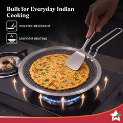 Wonderchef PremiumPro Triply Stainless-steel Roti Tawa 28cm for Kitchen, Toxin-free Non-stick HexaGlide Coating, Metal S