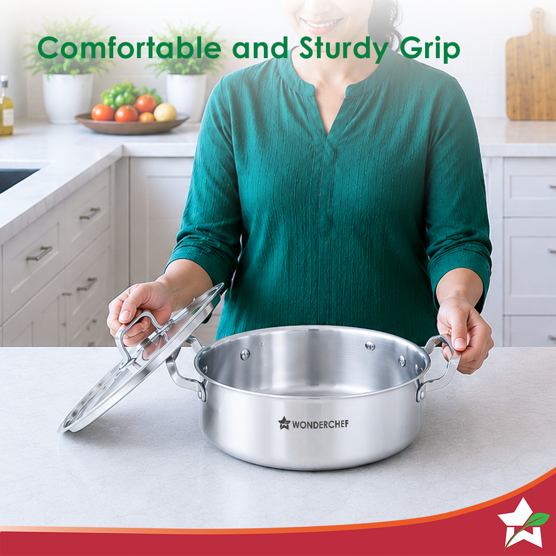 Wonderchef Stella Triply Stainless-steel Biryani Handi with Lid for Kitchen, 28cm 6.2L, Casserole for Slow Cooking, Dum Biryani, Gravies, Induction-friendly, Sturdy Handles, 10-Yr Warranty-6