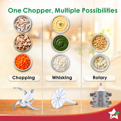 Wonderchef Maestro Neo Electric Chopper, Mincer, Peeler for Kitchen, 300W Motor, Sharp Stainless-steel Blades, Whisk and