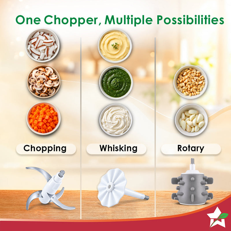 Wonderchef Maestro Neo Electric Chopper, Mincer, Peeler for Kitchen, 300W Motor, Sharp Stainless-steel Blades, Whisk and