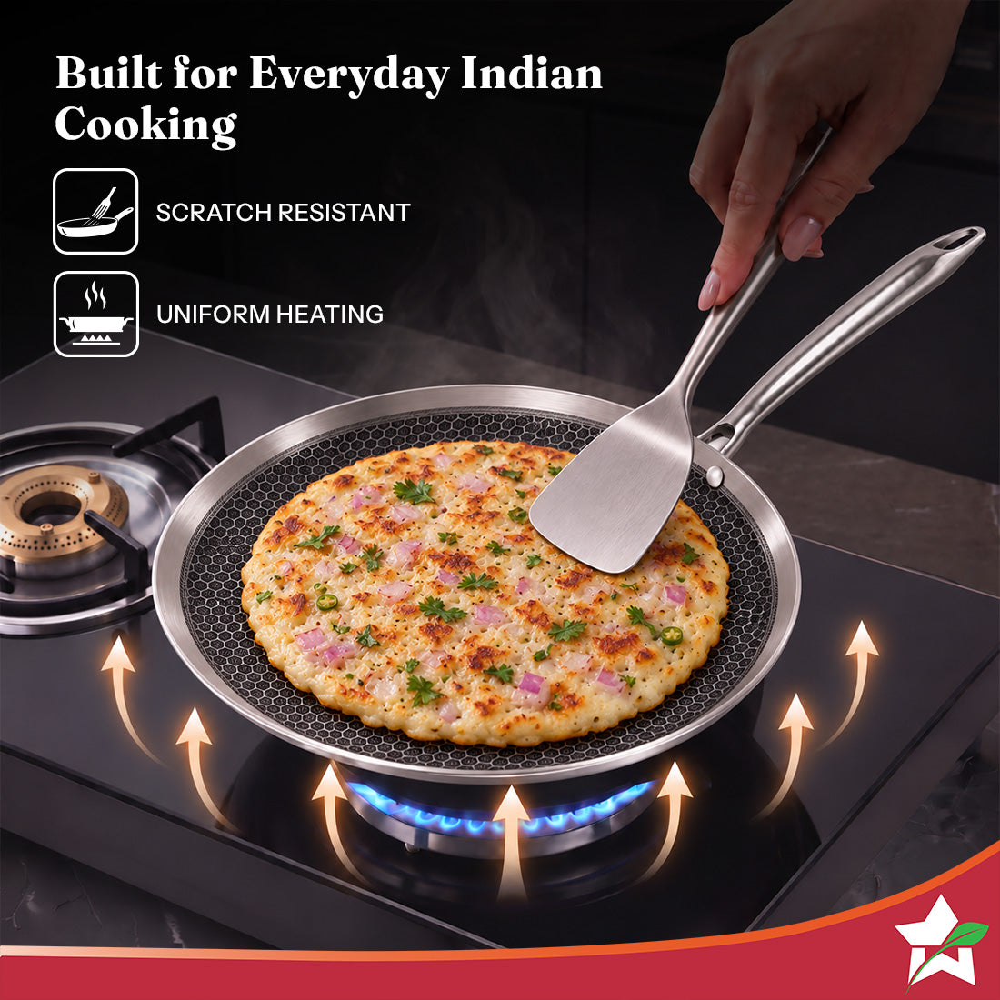 Wonderchef PremiumPro Hexa Triply Stainless-steel Dosa Tawa 28cm for Kitchen, Toxin-free Non-stick HexaGlide Coating, Metal Spoon Friendly, Induction-friendly, Cool Handles, 10-Yr Warranty-6
