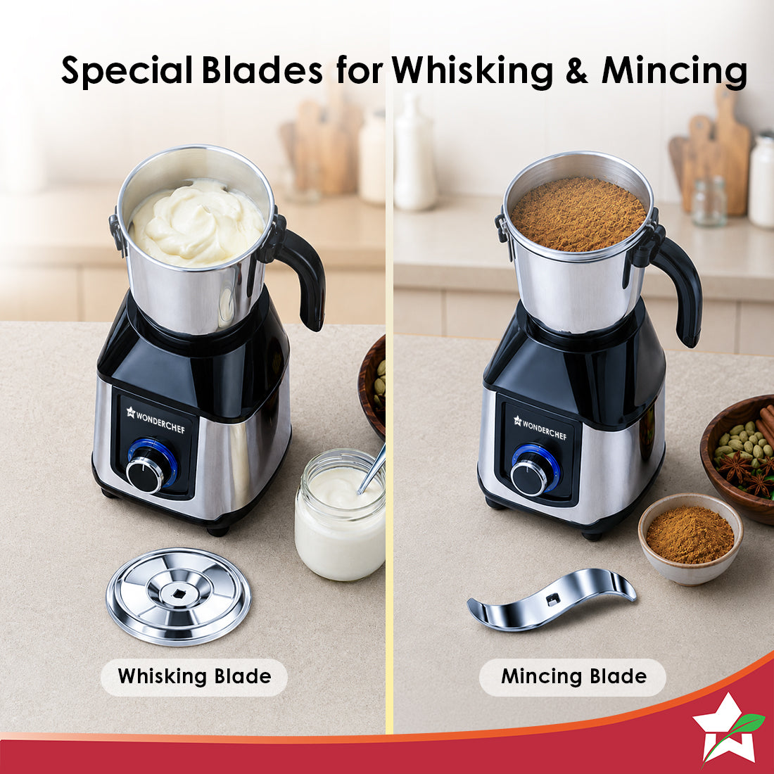 Wonderchef Inox 1000W Mixer Grinder with 3 Stainless-steel Jars, Special Blade for Silbatta Khada Masala Grinding, Minci