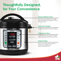 Wonderchef Nutri-pot 3L Electric Pressure Cooker, 18 Pre-set Options, 304 Stainless Steel Inner Pot, Slow Cook, Rice/Mil