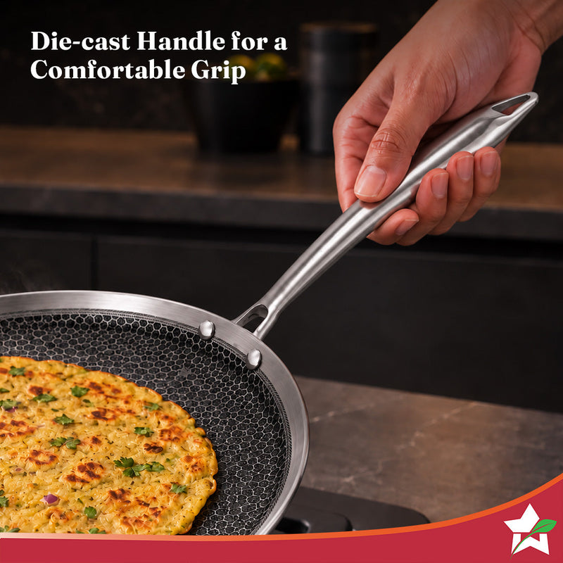 Wonderchef PremiumPro Hexa Triply Stainless-steel Dosa Tawa 28cm for Kitchen, Toxin-free Non-stick HexaGlide Coating, Metal Spoon Friendly, Induction-friendly, Cool Handles, 10-Yr Warranty-7