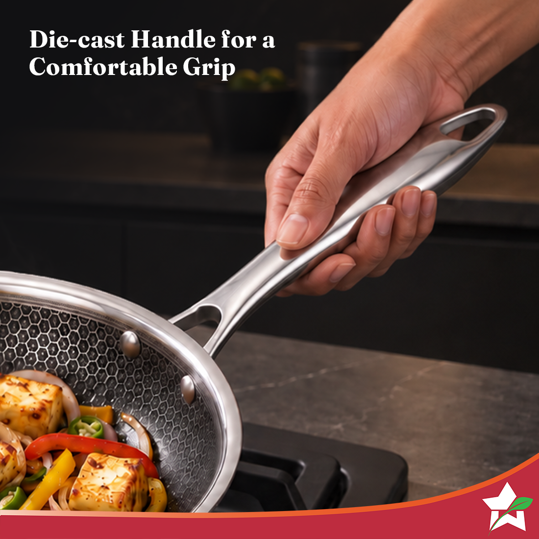 Wonderchef PremiumPro  Triply Stainless-steel Fry Pan 24cm 1.7L for Kitchen, Toxin-free Non-stick HexaGlide Coating, Met