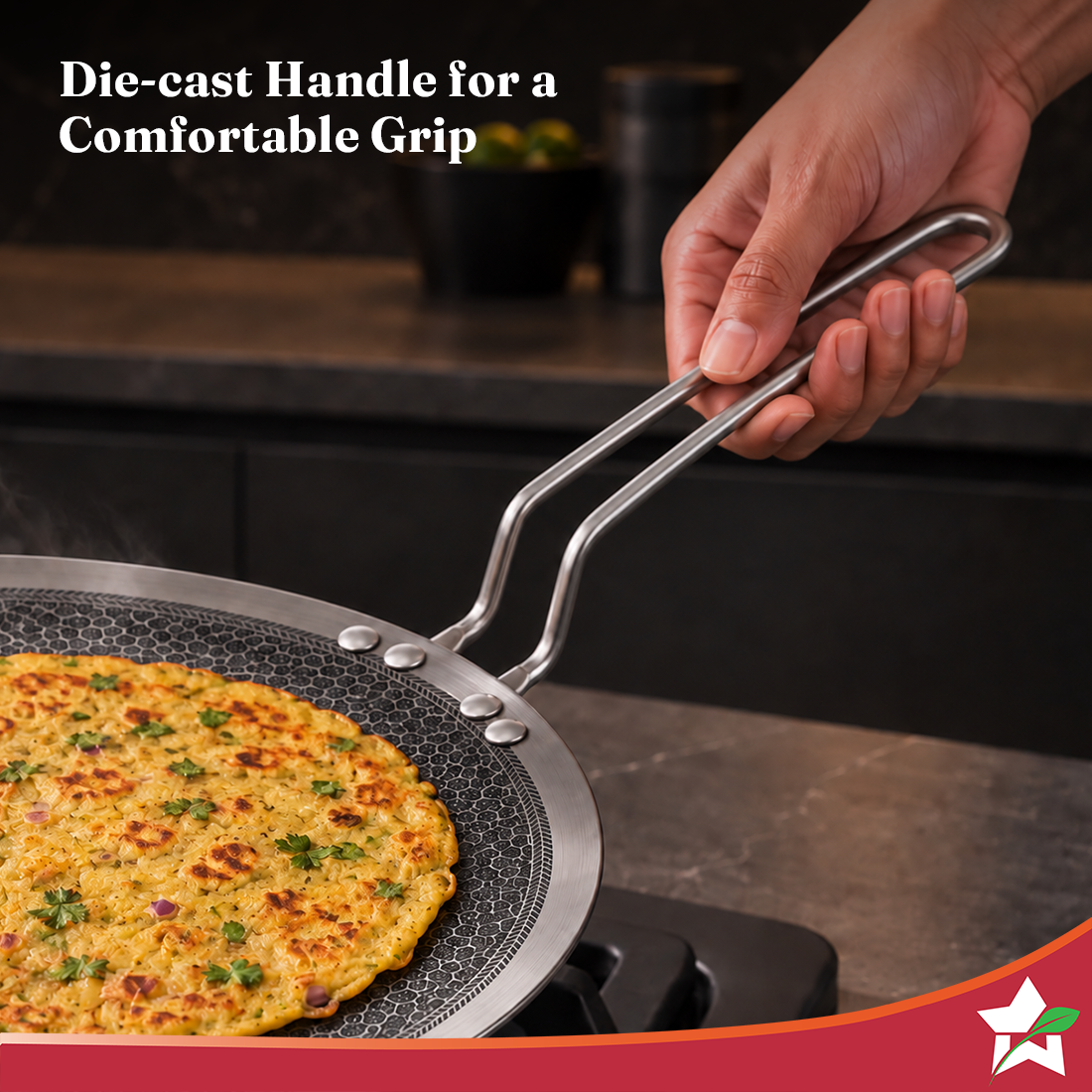 Wonderchef PremiumPro Triply Stainless-steel Roti Tawa 28cm for Kitchen, Toxin-free Non-stick HexaGlide Coating, Metal S
