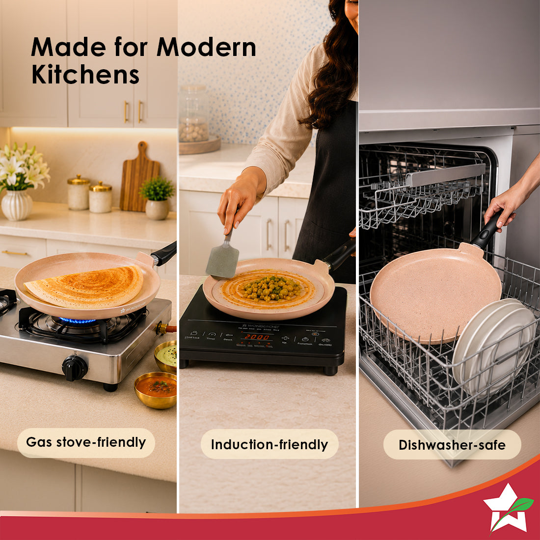Wonderchef Vitalife Non-stick Dosa Tawa for Kitchen, 28cm, Non-toxic Coating, PFOA-Free, Cool-touch Handles, Scratch-res