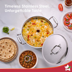 Wonderchef Premium Triply Stainless-steel Biryani Handi with Lid for Kitchen, 32cm 8.4L, Casserole for Slow Cooking, Dum