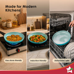 Wonderchef Vitalife Non-stick Fry Pan for Kitchen, 20cm, 900 ml, Non-toxic Coating, PFOA-Free, Cool-touch Handles, Scrat