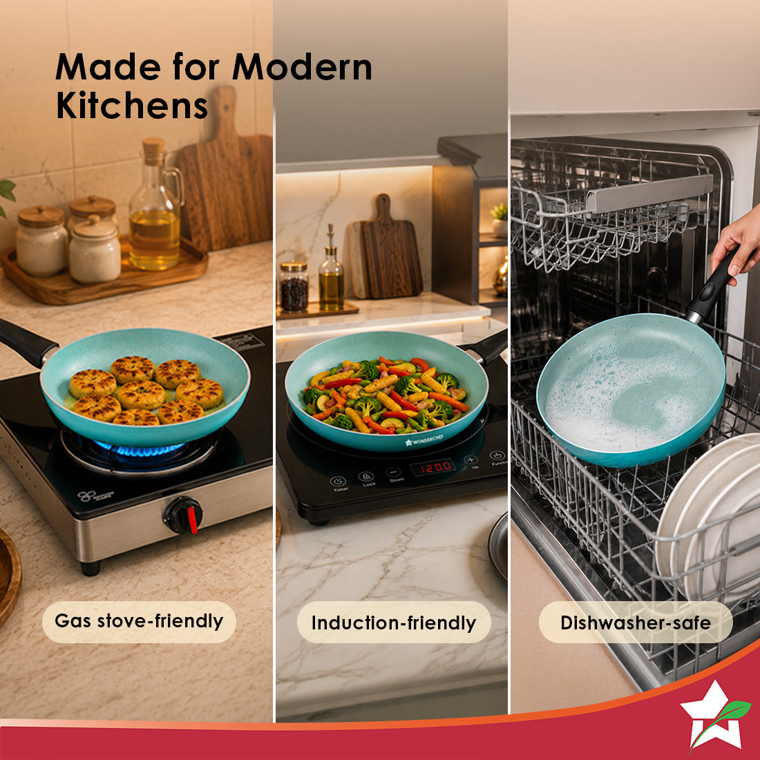 Wonderchef Vitalife Non-stick Fry Pan for Kitchen, 24cm, 1.5 L, Non-toxic Coating, PFOA-Free, Cool-touch Handles, Scratc