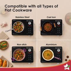 Wonderchef Evita Neo Infrared Electric Cooktop with Crystal Glass for Kitchens, 2200W, BBQ Grill Included, 4 Pre-set Fun
