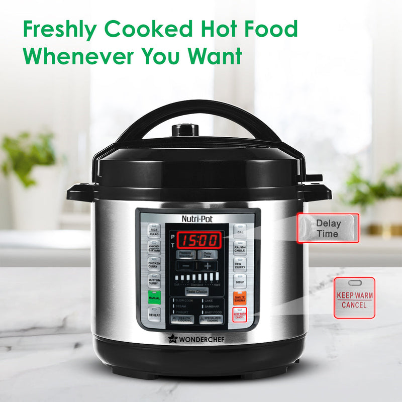 Wonderchef Nutri-pot 3L Electric Pressure Cooker, 18 Pre-set Options, 304 Stainless Steel Inner Pot, Slow Cook, Rice/Mil