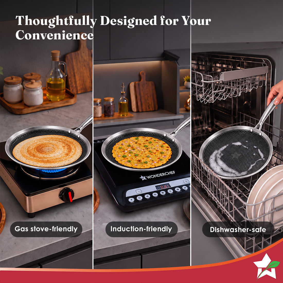 Wonderchef PremiumPro Hexa Triply Stainless-steel Dosa Tawa 28cm for Kitchen, Toxin-free Non-stick HexaGlide Coating, Metal Spoon Friendly, Induction-friendly, Cool Handles, 10-Yr Warranty-8