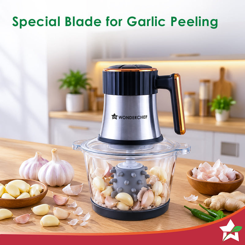 Wonderchef Maestro Neo Electric Chopper, Mincer, Peeler for Kitchen, 300W Motor, Sharp Stainless-steel Blades, Whisk and