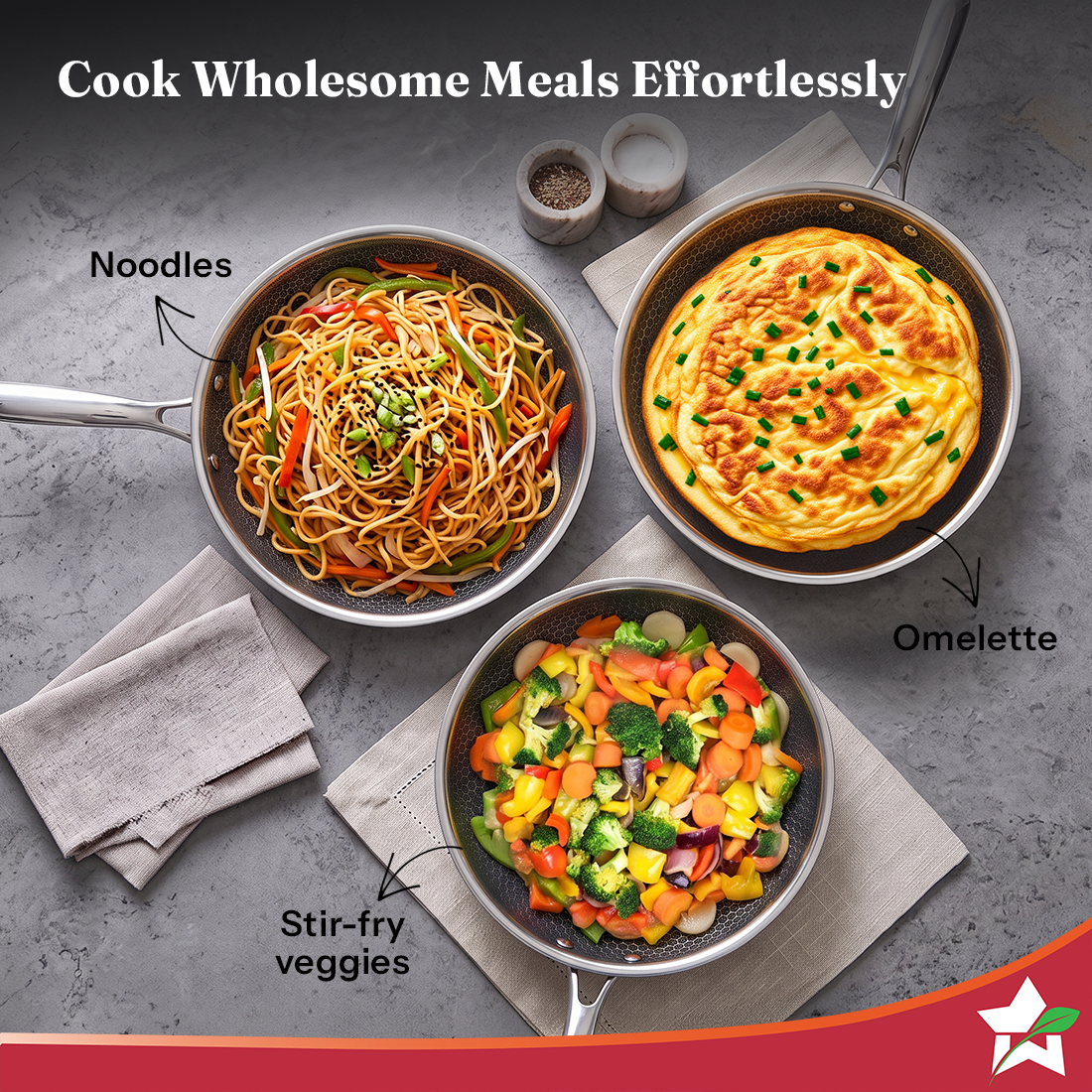 Wonderchef PremiumPro  Triply Stainless-steel Fry Pan 20cm 1L for Kitchen, Toxin-free Non-stick HexaGlide Coating, Metal