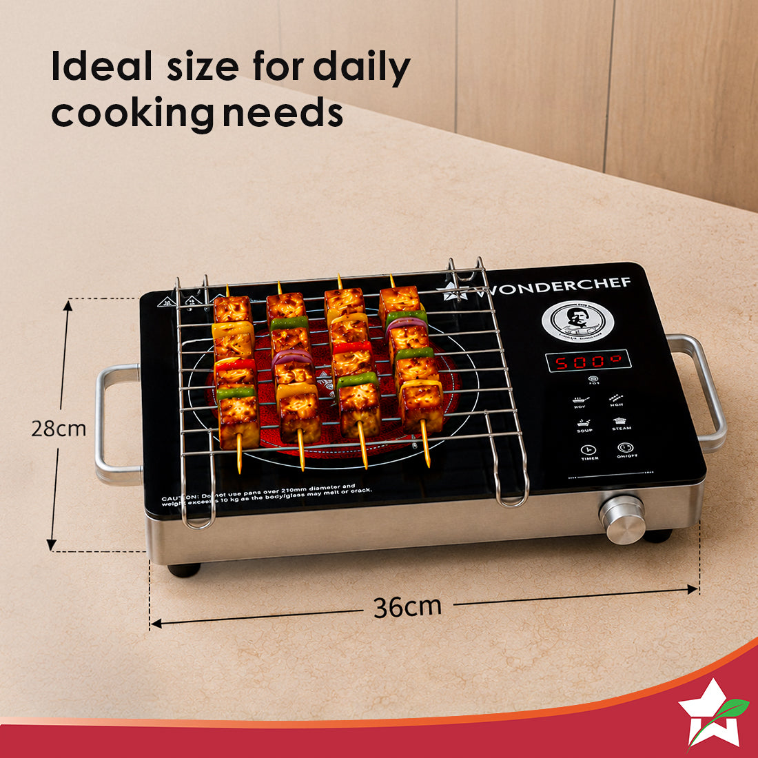 Wonderchef Evita Neo Infrared Electric Cooktop with Crystal Glass for Kitchens, 2200W, BBQ Grill Included, 4 Pre-set Fun