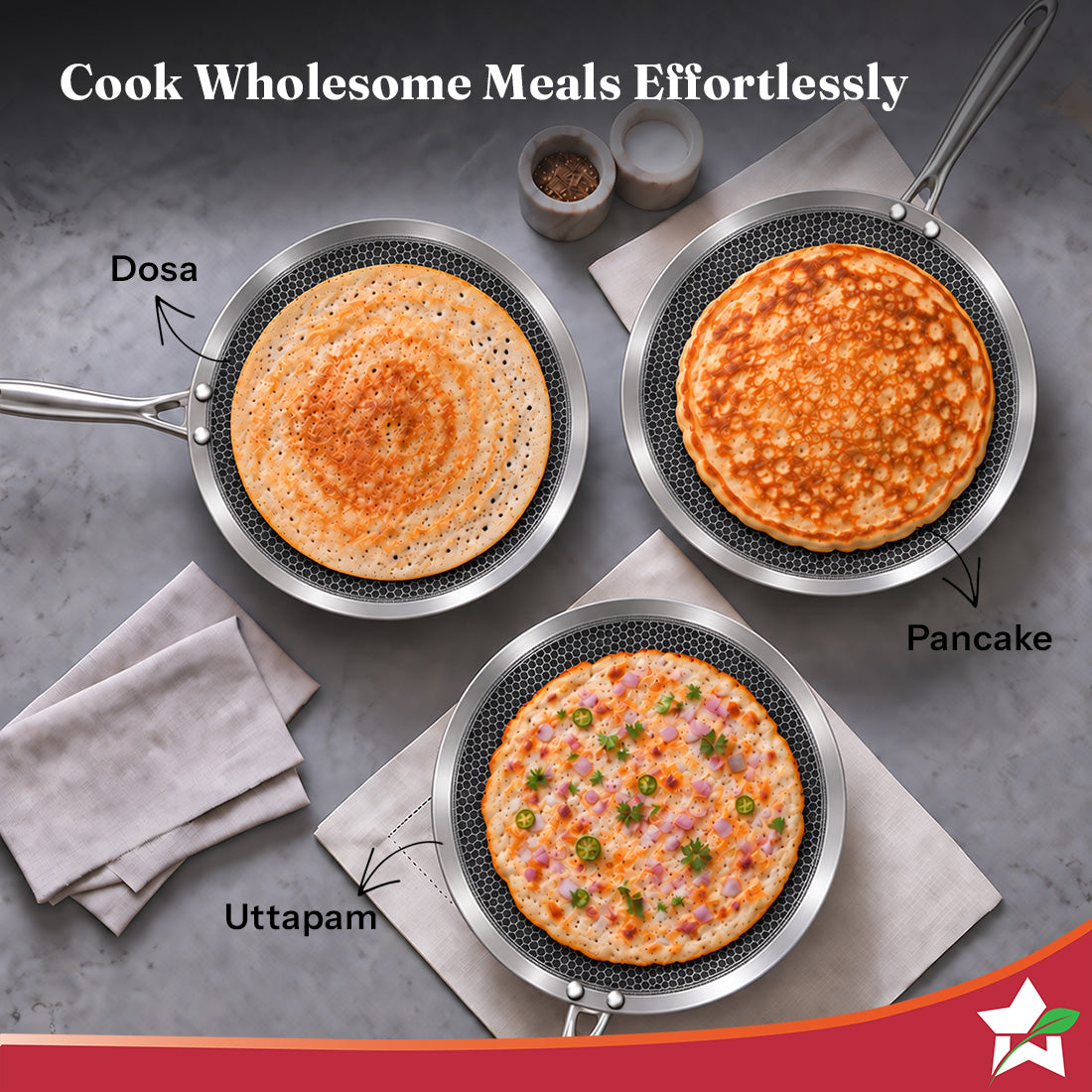 Wonderchef PremiumPro Hexa Triply Stainless-steel Dosa Tawa 28cm for Kitchen, Toxin-free Non-stick HexaGlide Coating, Metal Spoon Friendly, Induction-friendly, Cool Handles, 10-Yr Warranty-9