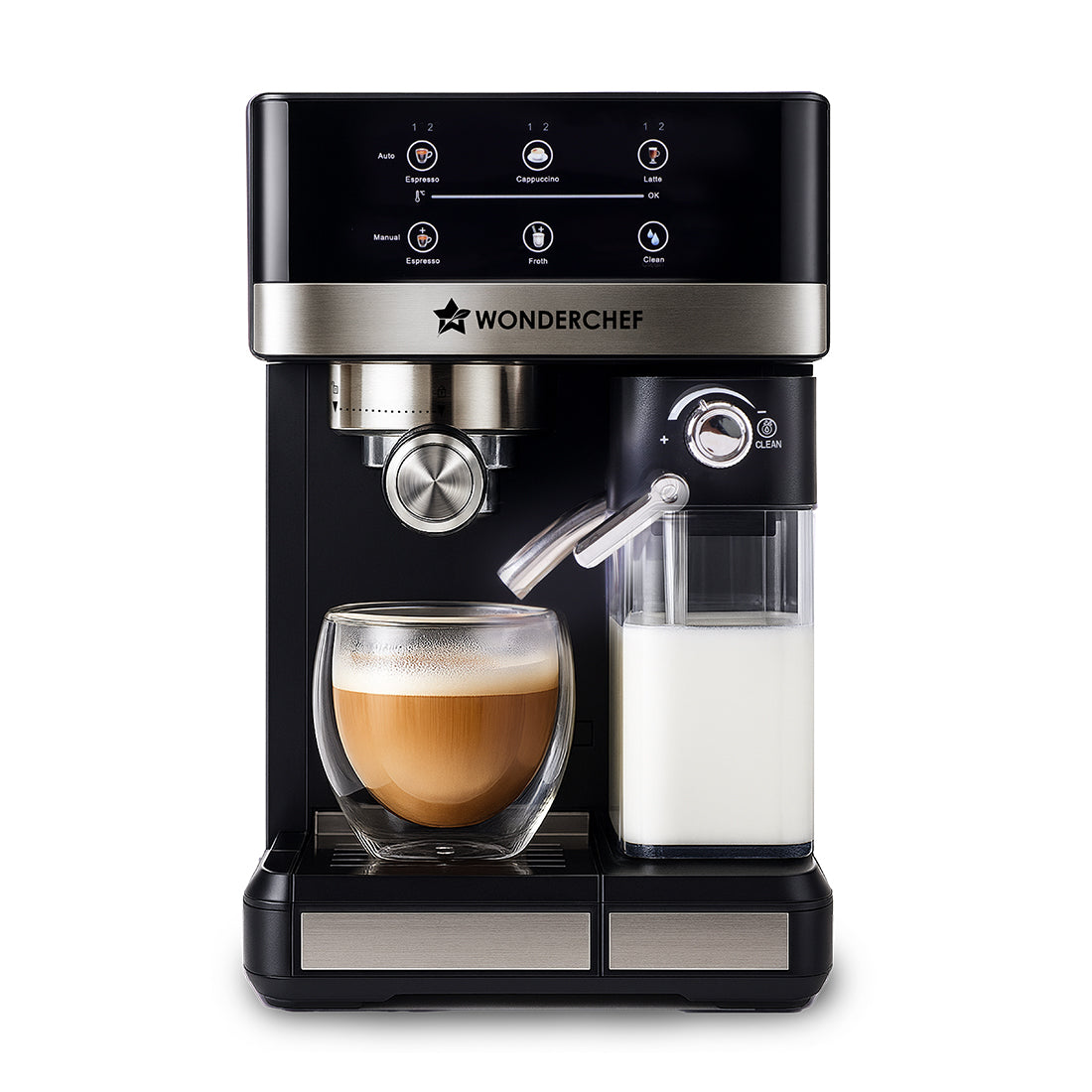 Wonderchef Regalia Automatic 20 Bar Coffee Maker with Auto Frother | Espresso, Cappuccino, Latte, Mocha | Built-in Milk 