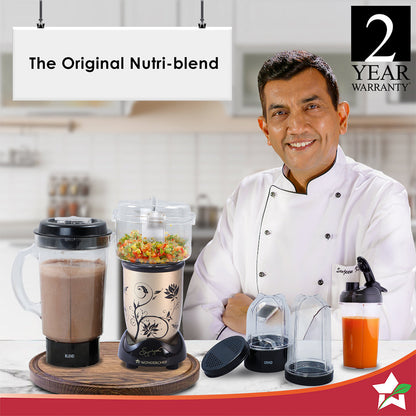 Nutri-blend Juicer, Mixer, Grinder, Smoothie Maker & Chopper | Complete Kitchen Machine | 22000 RPM Blender, Chopper, Juicer | 500W 100% Full Copper Motor | SS Blades | 4 Unbreakable Jars | 2 Years Warranty | Recipe Book By Chef Sanjeev Kapoor | Champagne