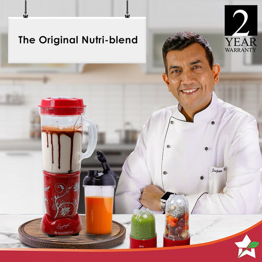 Nutri-blend 500W Mixer Grinder, 22000 RPM Motor, Smoothie Maker, Masala Grinder, Chutney Blender, 4 Unbreakable Jars, Recipe Book by Chef Sanjeev Kapoor, 2 Yr Warranty, Red