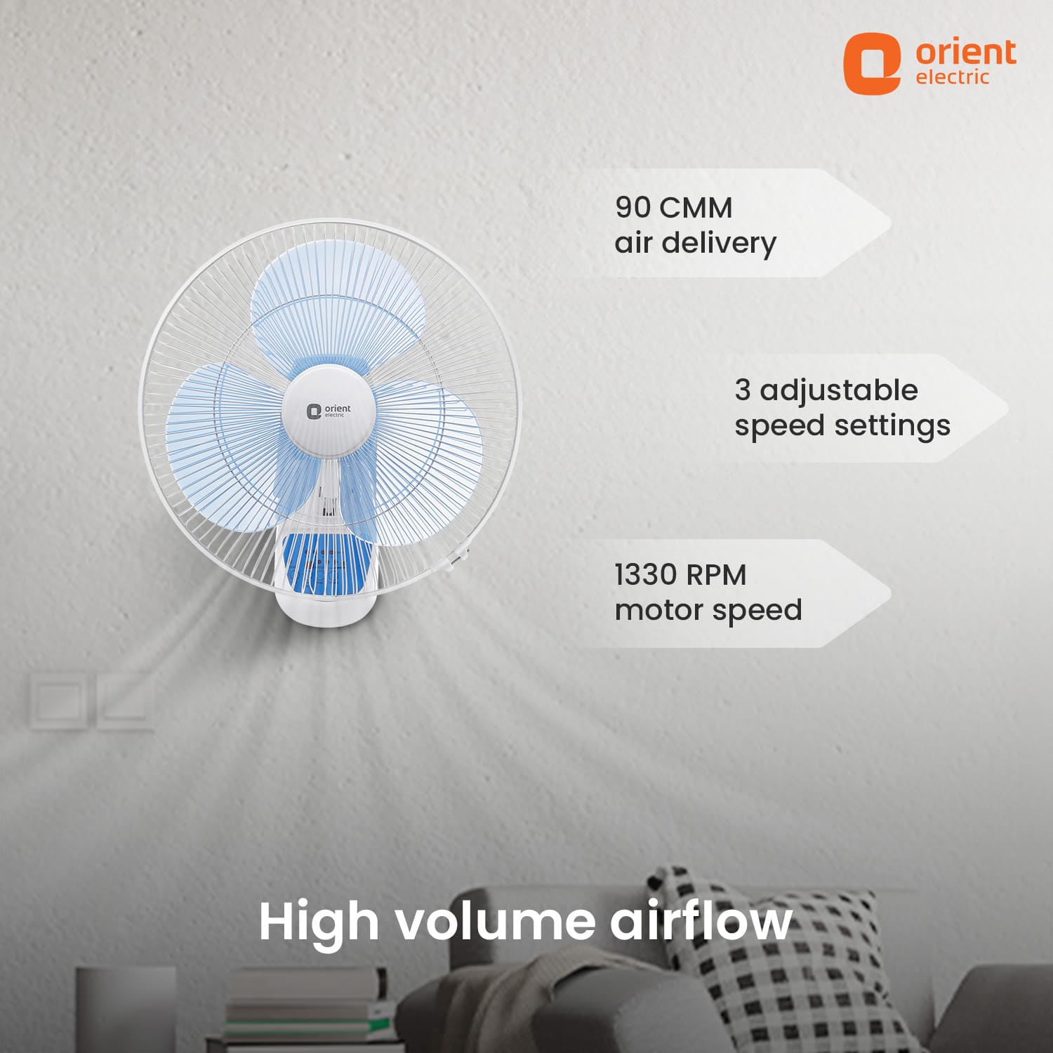 400MM Wall 49 with Remote & Touch Control Panel Wall Fan