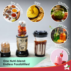 Nutri-blend 500W Mixer Grinder, 22000 RPM Motor, Smoothie Maker, Masala Grinder, Chutney Blender, 4 Unbreakable Jars, Recipe Book by Chef Sanjeev Kapoor, 2 Yr Warranty, Champagne
