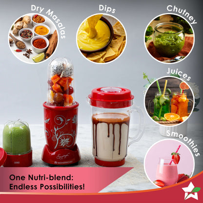 Nutri-blend 500W Mixer Grinder, 22000 RPM Motor, Smoothie Maker, Masala Grinder, Chutney Blender, 4 Unbreakable Jars, Recipe Book by Chef Sanjeev Kapoor, 2 Yr Warranty, Red