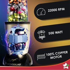 Nutri-blend 500W Mixer Grinder, 22000 RPM Motor, Smoothie Maker, Masala Grinder, Chutney Blender, 4 Unbreakable Jars, Recipe Book by Chef Sanjeev Kapoor, 2 Yr Warranty, Champagne