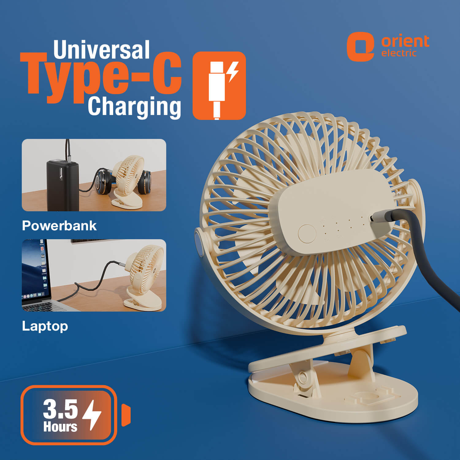Orbis 5'' Personal Fan | 360 Degree Rotation | Chargeable Portable Fan