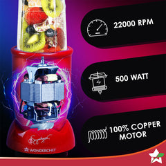 Nutri-blend 500W Mixer Grinder, 22000 RPM Motor, Smoothie Maker, Masala Grinder, Chutney Blender, 4 Unbreakable Jars, Recipe Book by Chef Sanjeev Kapoor, 2 Yr Warranty, Red